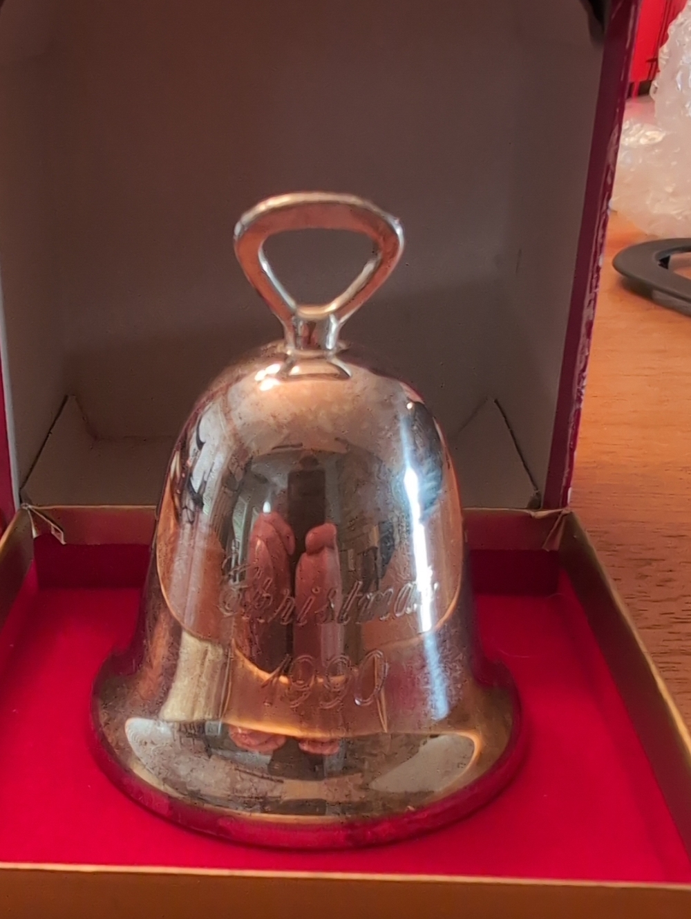 Vintage 1990 Reed & Barton Silverplate Christmas Bell Ornament with Original Box